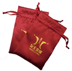 saco vermelho relativo à promoção do cetim do malote do cordão da joia de 10x15cm com Logo Fabric Drawstring Gift Bags