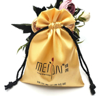 saco pequeno relativo à promoção do cetim do ouro do malote do cordão da joia de 7x9cm (2.7x3.5inch) com Logo Fabric Drawstring Gift Bags
