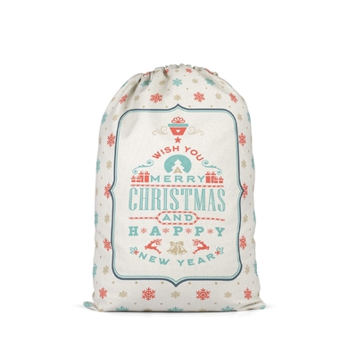 O Natal imprimiu Santa Canvas Drawstring Gift Bags com corda do poliéster